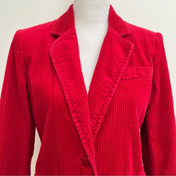 Vintage Newport News red wide tooth corduroy blazer jacket shoulder pads Size 4 - Picture 5 of 13